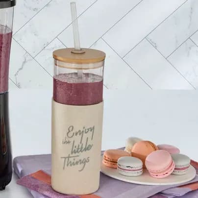 Vaso Pitillo con tapa en bambú 