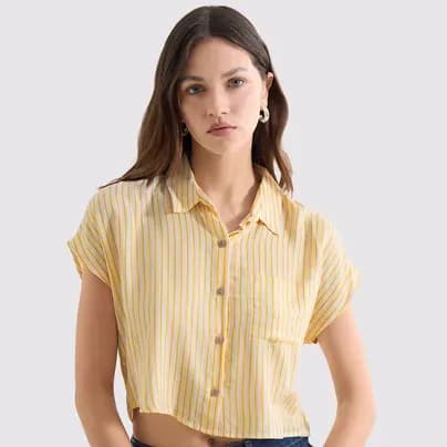 Seven Seven Blusa crop manga corta con bolsillo mostaza M