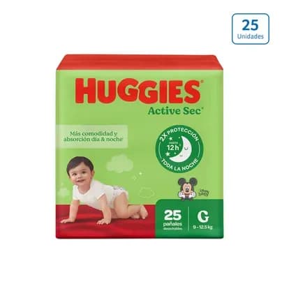 Pañales Huggies Active Sec Ultraprotección Etapa 3 x 25 unds