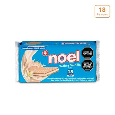 Galletas Wafers Noel Vainilla x 432g x 18 Paquetes