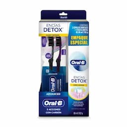 Pack Oral B Crema dental Detox Sarro x 80ml + Cepillo de dientes 5 acciones Carbón x 2 unds-0