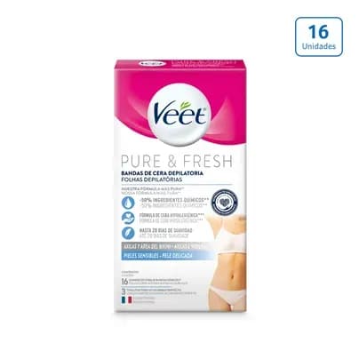 Bandas Depilatorias Veet® Bikini y Axilas Piel sensible x 16 unds