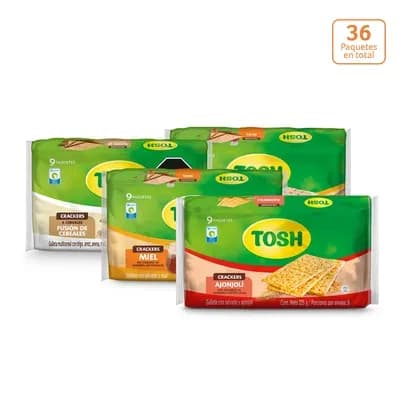 Galletas Crackers surtidas Tosh Miel, Ajonjolí y Fusión de Cereales x 36 unds