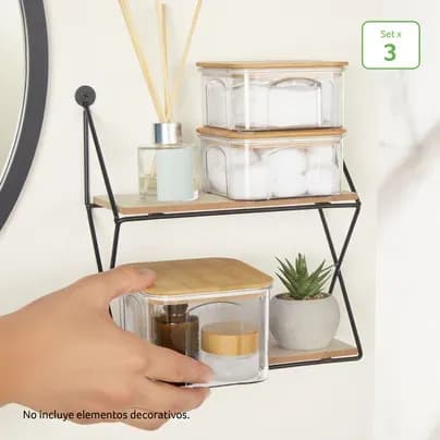 Set x 3 recipientes con tapa en bambú