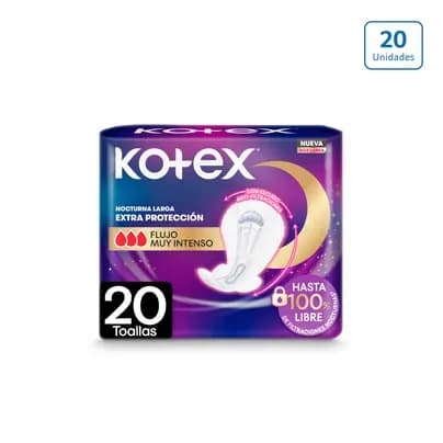 Toallas Higiénicas Kotex Nocturna larga 3D x 20 unds