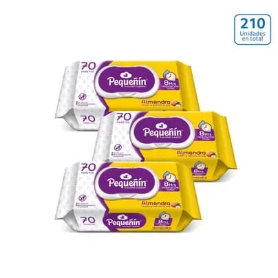 Pack x 3 Toallitas húmedas Pequeñín Almendra x 70 unds c/u