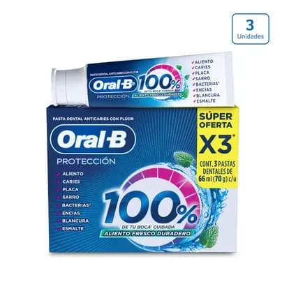 Crema Dental Oral B 100% x 3 unds x 66 ml c/u