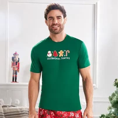 Noel Pijama camiseta manga corta con estampado localizado masculino verde XL