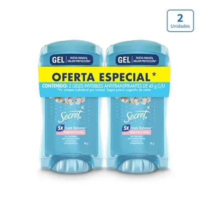 Desodorante Antitranspirante en gel Secret Algodón x 2 unds x 45g c/u