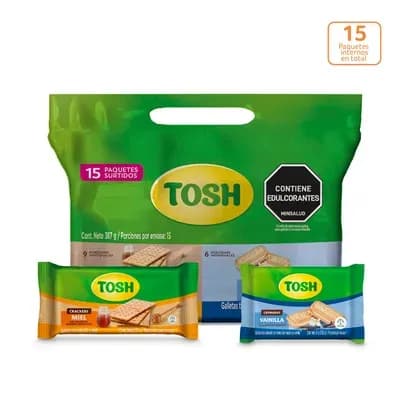 Bolsa galletas Surtida Tosh miel y vainilla x 15 paquetes