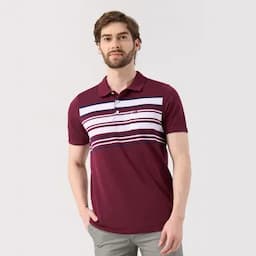 Patprimo Camiseta tipo polo cuello tejido con franjas vinotinto S-0
