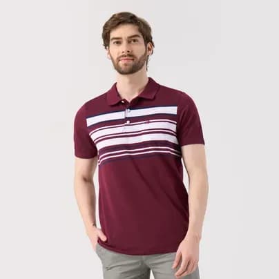 Patprimo Camiseta tipo polo cuello tejido con franjas vinotinto S