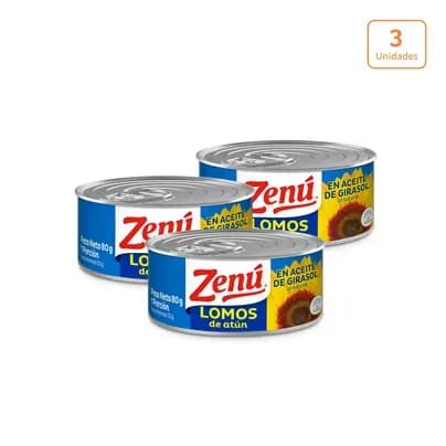 Lomos atún Zenú en aceite de girasol x 3 unds x 80g c/u