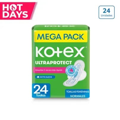 Toallas higiénicas Kotex Ultraprotect tela x 24 unds