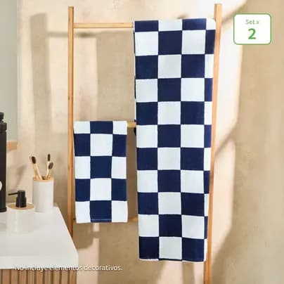 Set x 2 toallas cuadros azul