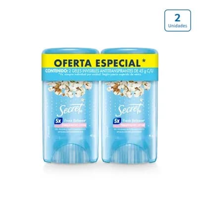 Desodorante Antitranspirante en gel Secret Algodón x 2 unds x 45g c/u