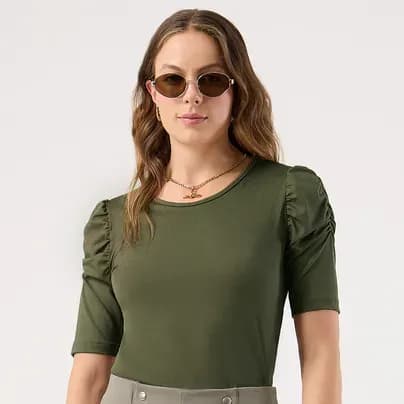 Patprimo Camiseta manga corta con recogido verde S