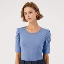 Patprimo Camiseta manga corta con recogido azul océano XXL-0