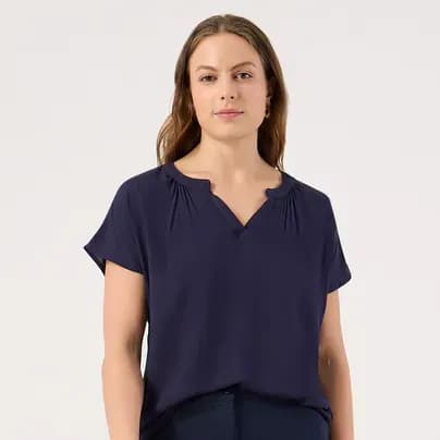 Patprimo Blusa manga corta cuello nerú azul L