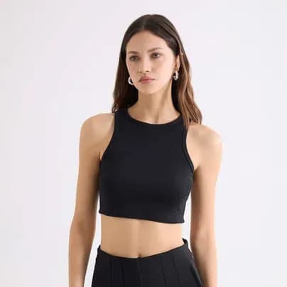 Seven Seven Camiseta crop manga sisa negro S