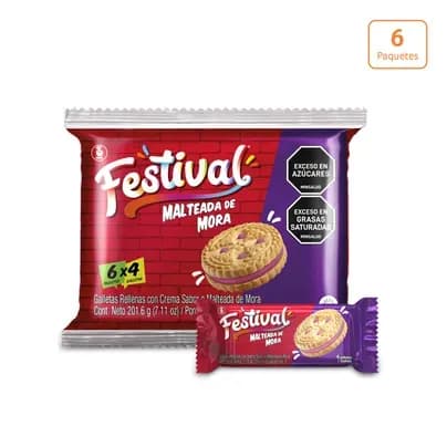 Galleta Festival Malteada de mora x 201.6g x 6 paquetes c/u