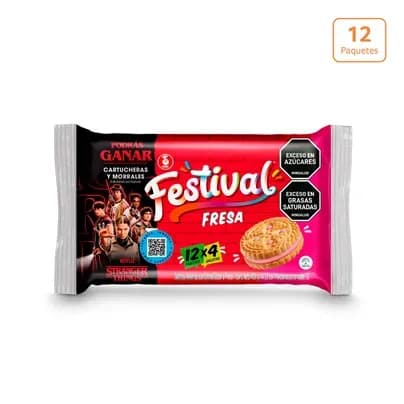 Galleta Festival fresa Stranger Things x 12 paquetes x 4 galletas c/u