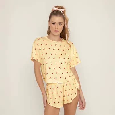 Dolce Pijama Conjunto: Camiseta manga corta + short amarillo L
