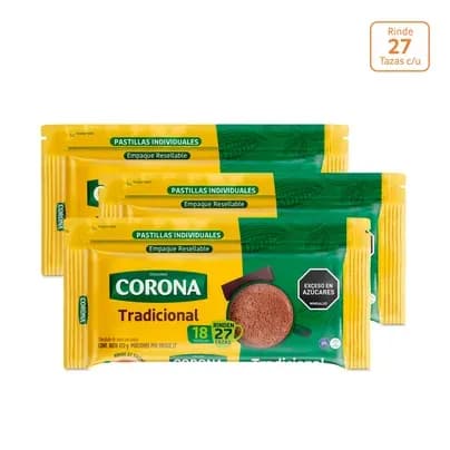 Chocolate Corona x 450g x 18 pastillas x3 unds