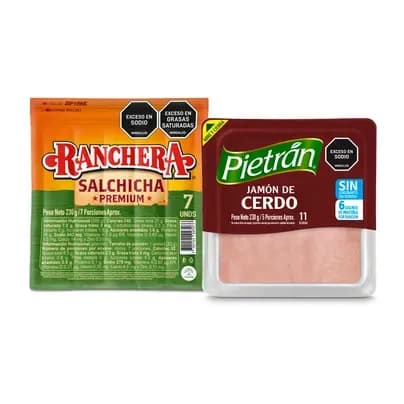 Combo Jamón de cerdo Pietrán x 230g + Salchicha Ranchera x 230g