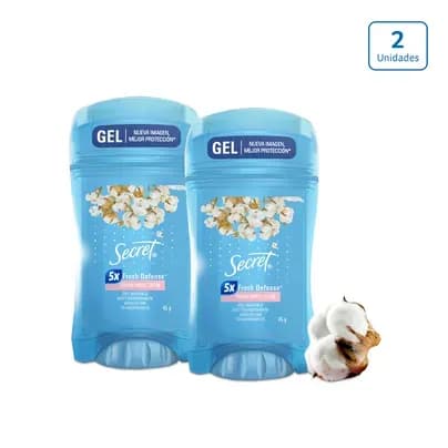 Desodorante Antitranspirante en gel Secret Algodón x 2 unds x 45g c/u