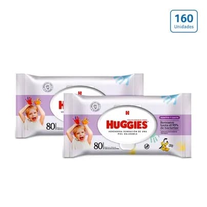 Pack x 2 Toallitas húmedas Huggies manos y caritas x 80 unds c/u