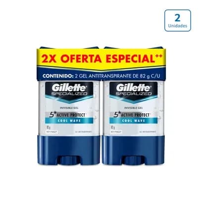 Desodorante Antitranspirante Gillette Cool Wave en gel x 2 unds x 82g c/u