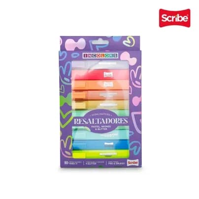 Resaltadores In colors x 10 und Neon, Pastel y Glitter.