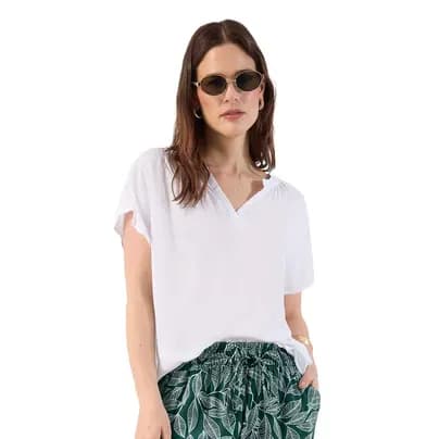 Patprimo Blusa manga corta cuello nerú blanco L