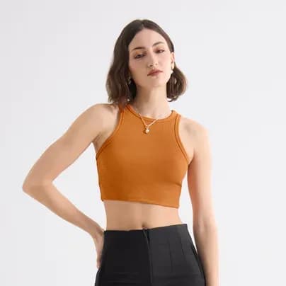 Seven Seven Camiseta crop manga sisa naranja XS