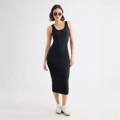 Seven Seven vestido largo manga sisa negro L