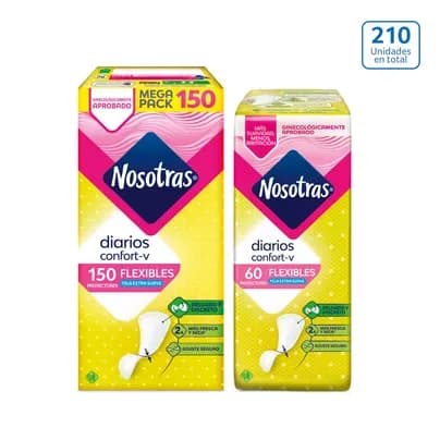 Protectores Nosotras Diarios Flexibles x 60 unds +Protectores Nosotras Diarios Flexibles x 150 