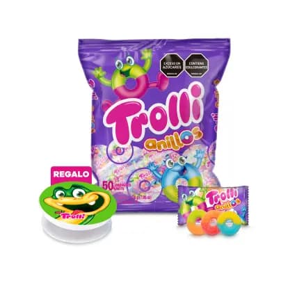 Gomas Trolli Anillos x 50 unds x 200g + Gratis: Obs Popsockets Trolli