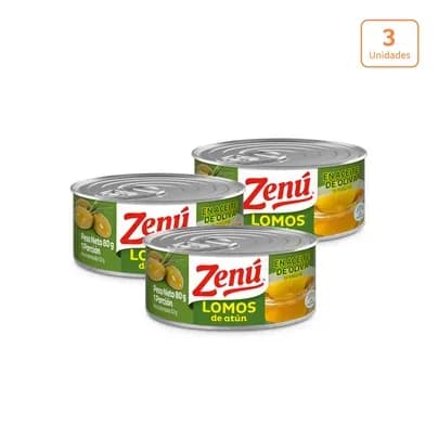 Lomos de atún Zenú en aceite de oliva x 3 unds x 80g c/u sus