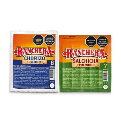 Chorizo Ranchera x 520g + 1 Salchicha Ranchera x 230g x 7 unds