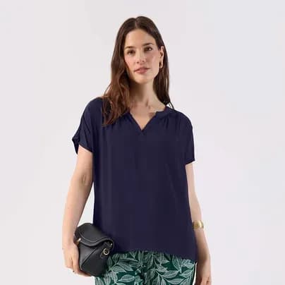 Patprimo Blusa manga corta cuello nerú azul L