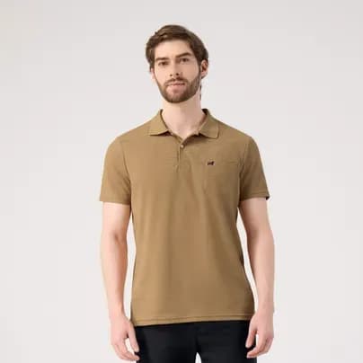 Patprimo Camiseta tipo polo masculina con bolsillo trigo S