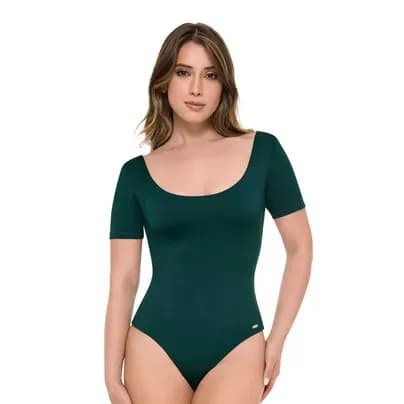 Fájate Body manga corta control medio escote posterior verde S