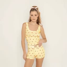 Dolce Pijama Conjunto: Camiseta manga sisa + short amarilla M-0