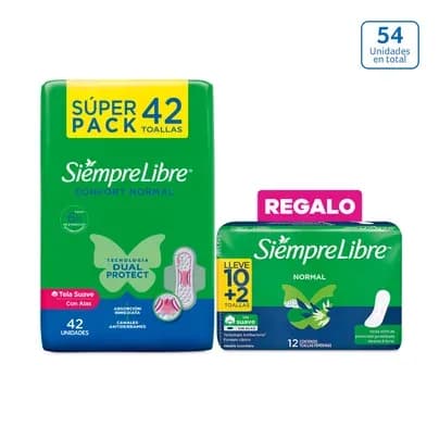 Toallas Siempre Libre Normal con alas x 42 unds