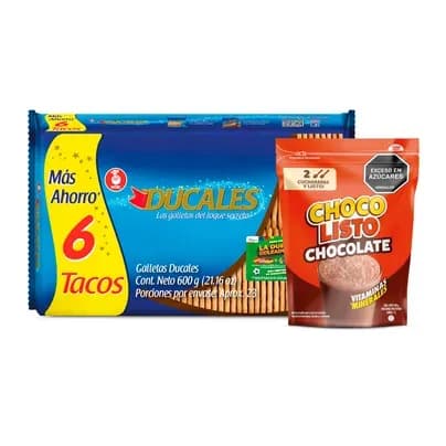 Combo Galletas Ducales x 600g x 6 Tacos internos + Chocolisto Chocolate x 200g