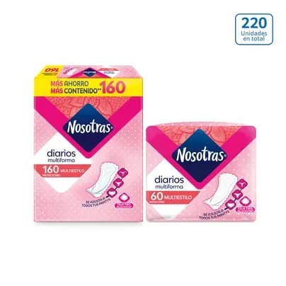 Protectores Nosotras Diarios Multiestilo x 160 unds + 60 unds