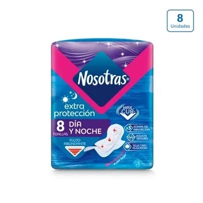 Toallas Higiénicas Nosotras Extraprotección Día y Noche x 8 unds