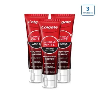 Crema Dental Luminous White Carbón Activado x 3 unds x 75ml c/u