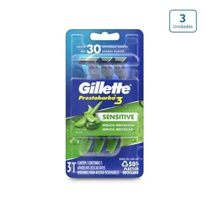Máquina de afeitar Gillette Prestobarba3 Sensitive x 3 unds